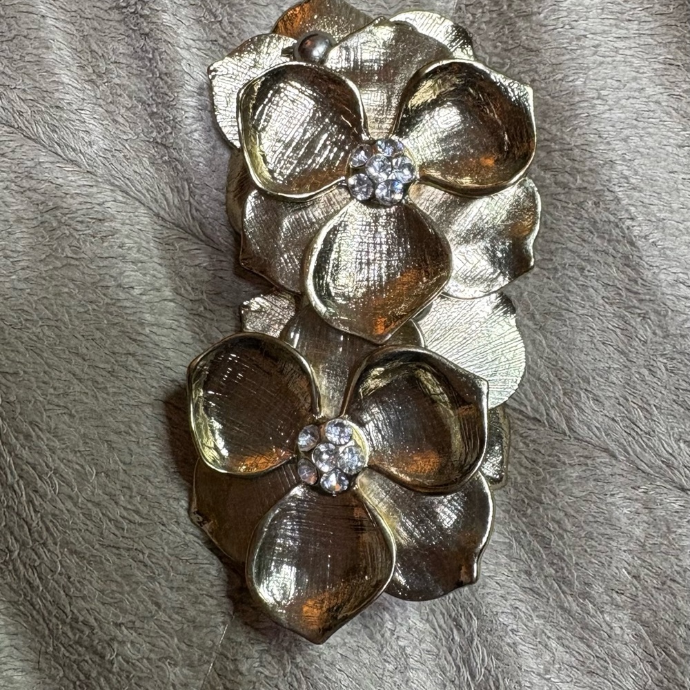 Gold Floral Bracelet with Crystal Accents